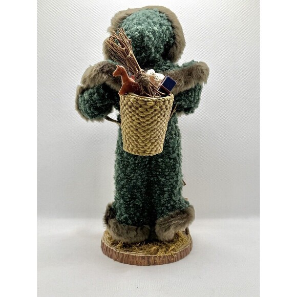 Woodland Santa Figure Green Coat Basket Of Toys and Beard Earthy Rustic Decor - Picture 5 of 12
